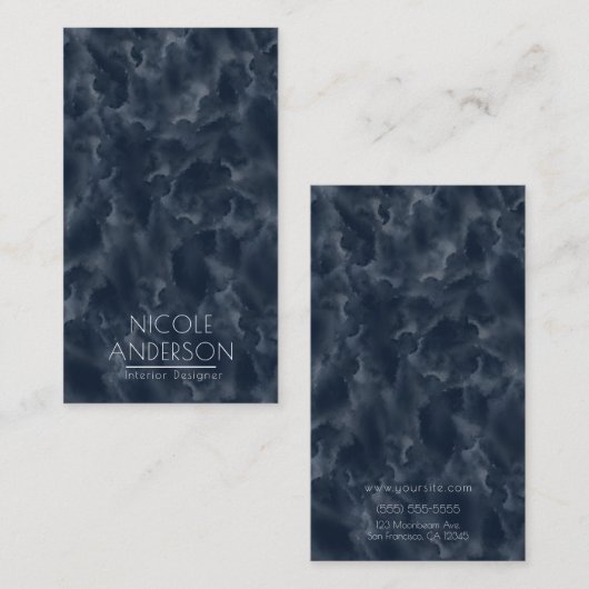ネイビーブルー抽象芸術ウォーターカラーステインエレガントシック 名刺 (正面/裏面)