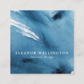 ネイビーブルー抽象芸術水彩テクスチャカスタム スクエア名刺 (正面)