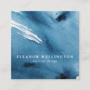 ネイビーブルー抽象芸術水彩テクスチャカスタム スクエア名刺