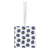 ネイビーブルー抽象芸術飛んでいる爆弾果実パターン キューブオーナメント (右)