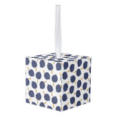 ネイビーブルー抽象芸術飛んでいる爆弾果実パターン キューブオーナメント (裏面アングル)