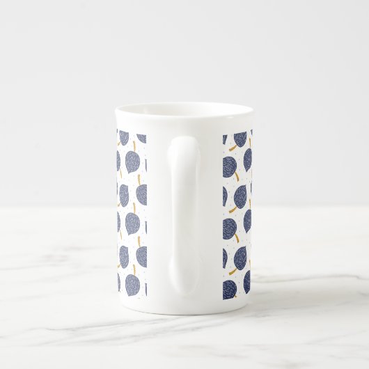 ネイビーブルー抽象芸術飛んでいる爆弾果実パターン ボーンチャイナマグカップ (裏面)
