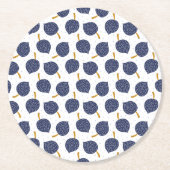 ネイビーブルー抽象芸術飛んでいる爆弾果実パターン ラウンドペーパーコースター (正面)