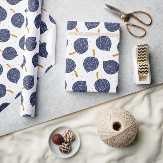 ネイビーブルー抽象芸術飛んでいる爆弾果実パターン ラッピングペーパー (クラフト)