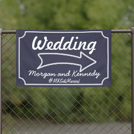 ネイビーブルー方向矢印結婚右のバナー 横断幕