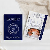 ネイビーブルー旅行パスポート目的地の結婚式 招待状