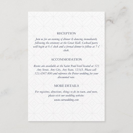 ネイビーブルー旅行先ウェディング詳細 エンクロージャーカード (正面)