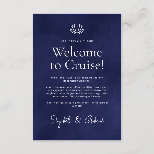 ネイビーブルー旅行旅程の目的地の結婚式 エンクロージャーカード (正面)