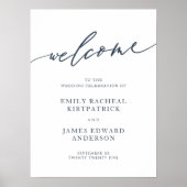 ネイビーブルー書道シンプル歓迎結婚の ポスター (正面)