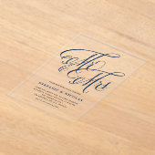 ネイビーブルー書道素朴夫妻結婚 アクリル招待状 (レイダウン)