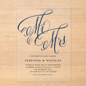ネイビーブルー書道素朴夫妻結婚 アクリル招待状 (正面)