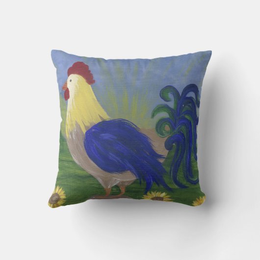 ネイビーブルー枕の上のルースターサンライズ両面 クッション (裏面)