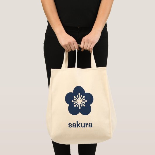 ネイビーブルー桜の花のシルエット トートバッグ (正面(商品))