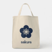 ネイビーブルー桜の花のシルエット トートバッグ (裏面)