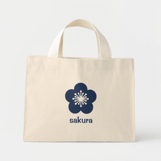 ネイビーブルー桜の花のシルエット ミニトートバッグ (正面)
