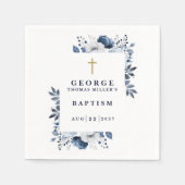 ネイビーブルー植物学モダン洗礼 スタンダードカクテルナプキン (正面)