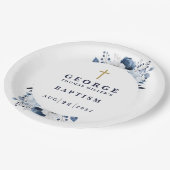 ネイビーブルー植物学モダン洗礼 ペーパープレート (アングル)