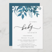 ネイビーブルー植物学 | 冬の赤ちゃんシャワーをスクリプト 招待状 (正面/裏面)