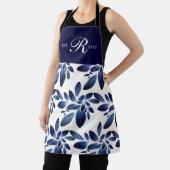 ネイビーブルー植物株モノグラムの エプロン (インサイチュ)