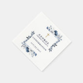 ネイビーブルー植物確モダン認 スタンダードカクテルナプキン (角)