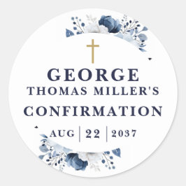 ネイビーブルー植物確モダン認 ラウンドシール