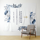 ネイビーブルー植物確認写真の背景 タペストリー (インサイチュ(横))