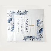 ネイビーブルー植物確認写真の背景 タペストリー (正面(横))