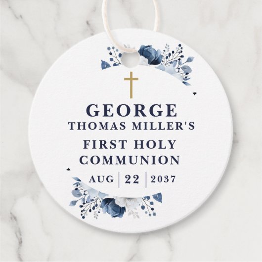 ネイビーブルー植物第モダン1聖餐式 フェイバータグ (正面)