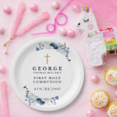 ネイビーブルー植物第モダン1聖餐式 ペーパープレート (パーティー)