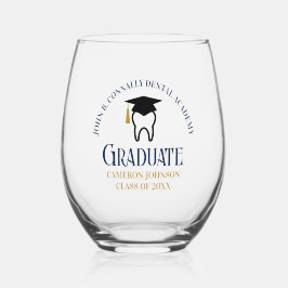 ネイビーブルー歯科学校カスタム歯科医科卒業 ステムなしワイングラス