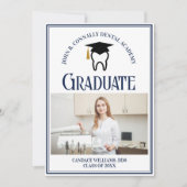 ネイビーブルー歯科学校フォトカスタム卒業式 案内状 (正面)