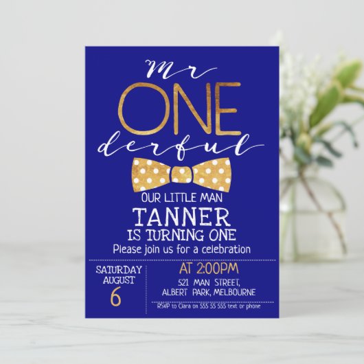 ネイビーブルー氏ワンダーフル誕生日招待状 招待状 (スタンド正面)