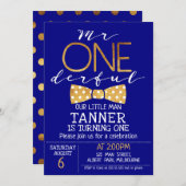 ネイビーブルー氏ワンダーフル誕生日招待状 招待状 (正面/裏面)