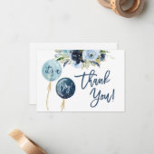 ネイビーブルー気球の赤ちゃんシャワー感謝していユー ノートカード (正面/裏面インサイチュ)
