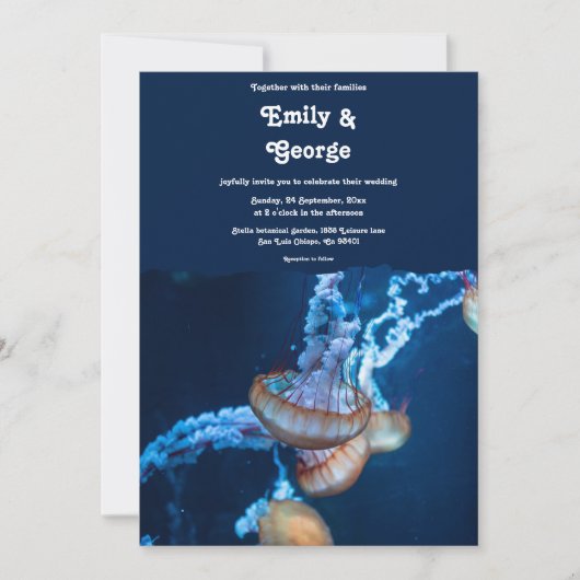 ネイビーブルー水中ゲリ航海のー結婚ズ 招待状 (正面)