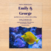 ネイビーブルー水中魚沿岸結婚部 アクリル招待状 (正面)