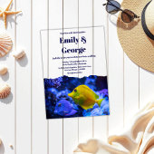ネイビーブルー水中魚沿岸結婚部 アクリル招待状