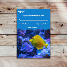 ネイビーブルー水中魚航海の結婚ズ 出欠カード