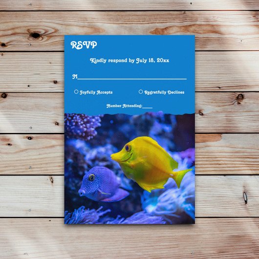 ネイビーブルー水中魚航海の結婚ズ 出欠カード