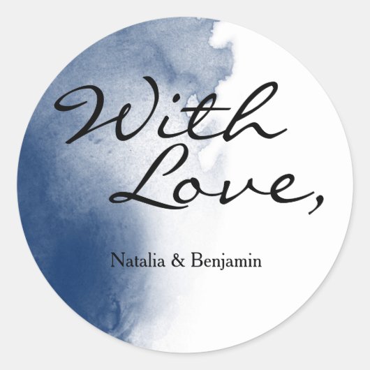 ネイビーブルー水彩筆跡カードシール ラウンドシール (正面)