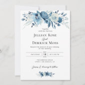 ネイビーブルー水彩花結婚式招待状 招待状 (正面)