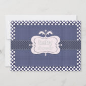 ネイビーブルー水玉模様ベビーシャワー招待状 招待状 (正面)