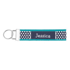 ネイビーブルー水玉模様モノグラム リストバンドキーホルダー