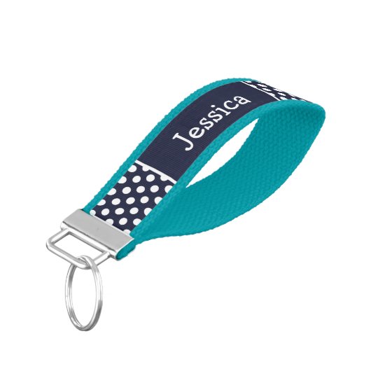 ネイビーブルー水玉模様モノグラム リストバンドキーホルダー (アングル下)