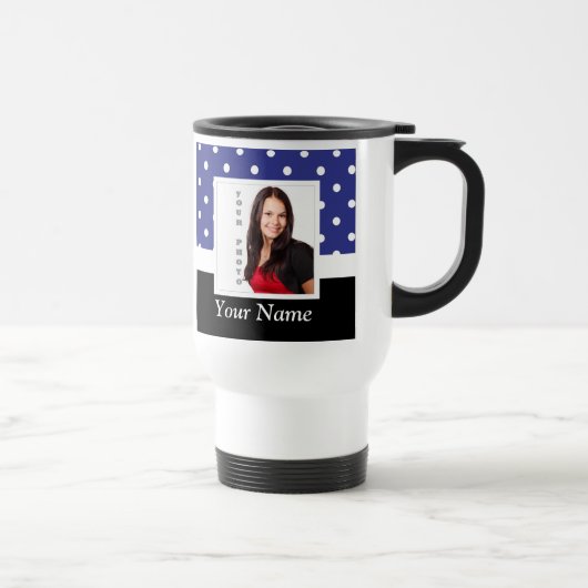 ネイビーブルー水玉模様写真テンプレート トラベルマグ (右)