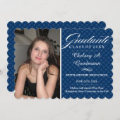 ネイビーブルー水玉模様卒業写真 案内状 (正面/裏面)