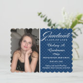 ネイビーブルー水玉模様卒業写真 案内状 (スタンド正面)