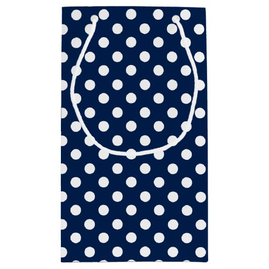 ネイビーブルー水玉模様 パーソナライズされた スモールペーパーバッグ (裏面)