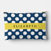 ネイビーブルー水玉模様、水玉模様パターン、お名前 アクセサリーポーチ (裏面)