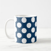 ネイビーブルー水玉模様、水玉模様パターン、お名前 コーヒーマグカップ (左)